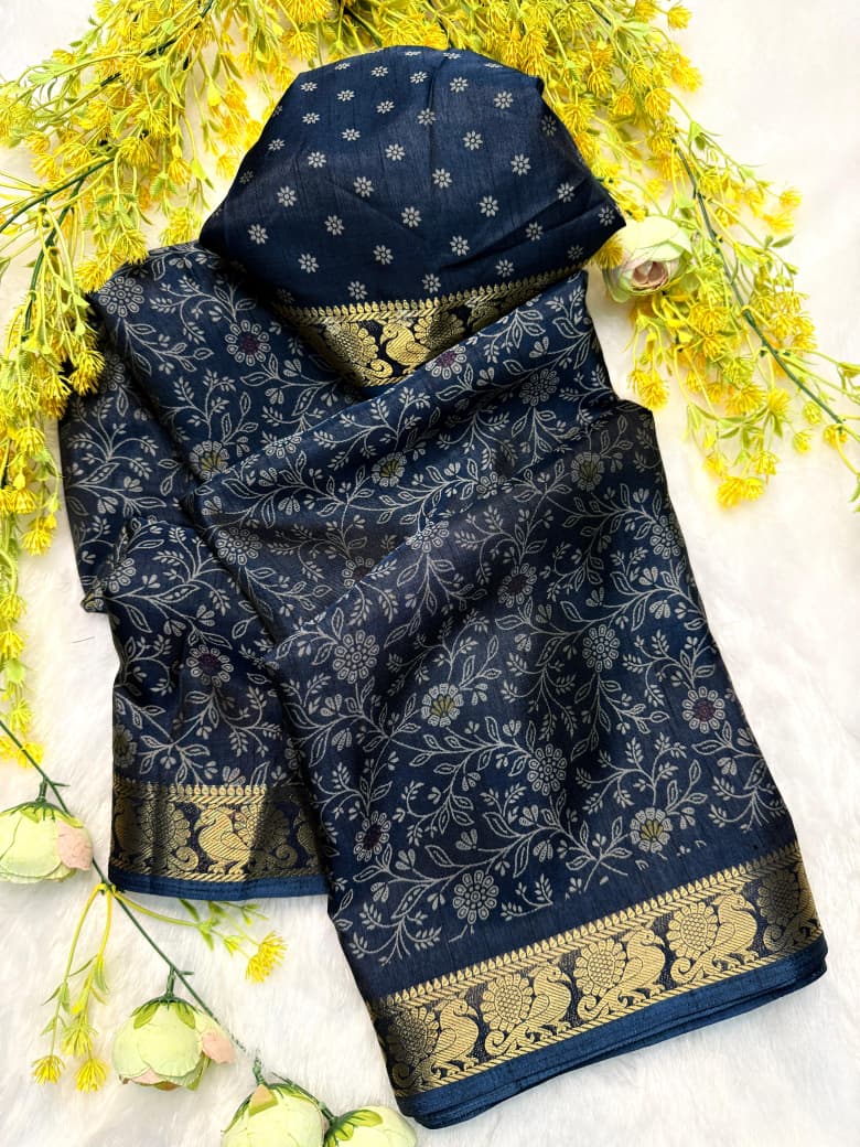 Kayatri New Premium Dola Silk Saree in Black with Pen Kalamkari Design and Zari Weaving