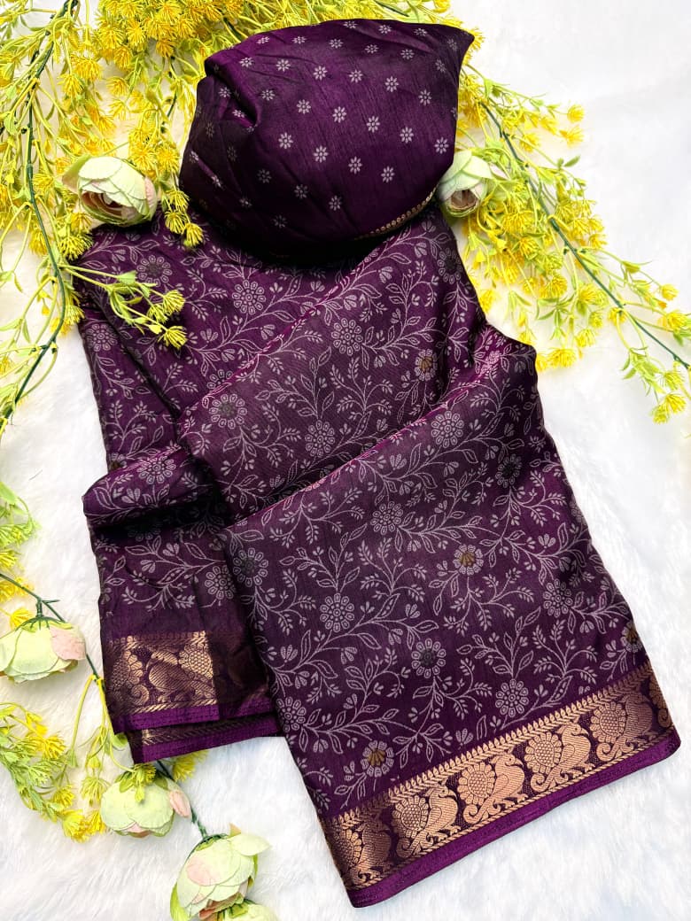 Kayatri New Premium Dola Silk Saree in Black with Pen Kalamkari Design and Zari Weaving