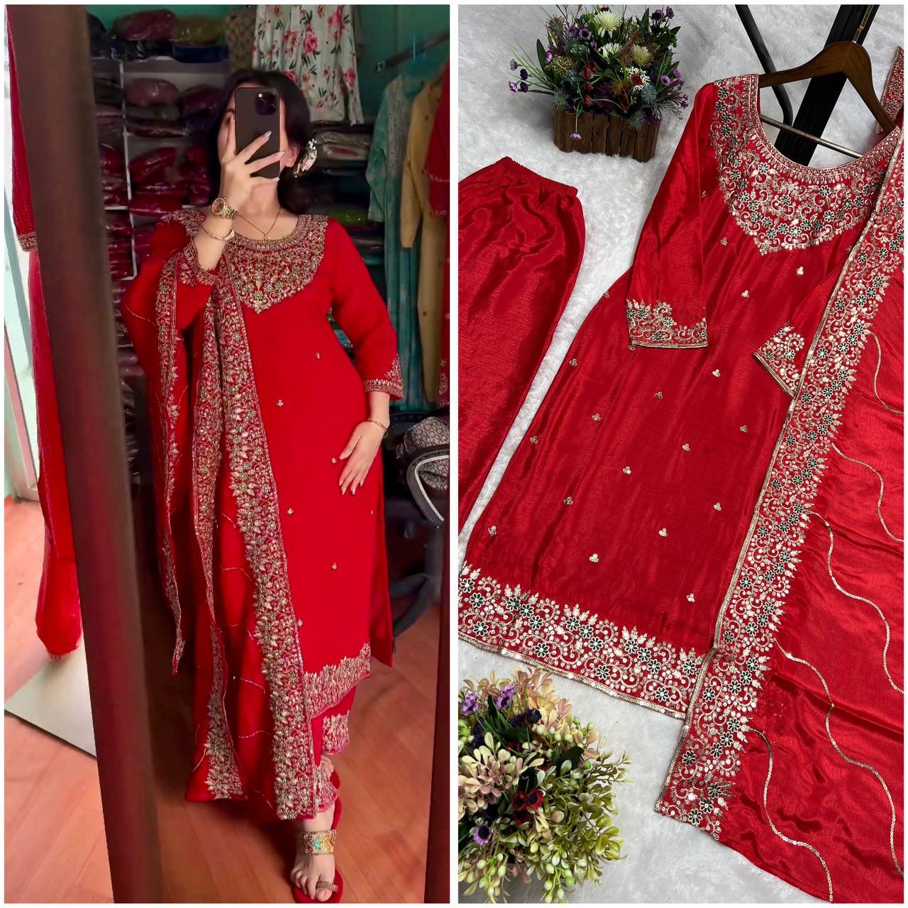 Kayatri New Premium Bridal Look Chinon Silk Embroidery Suit Set