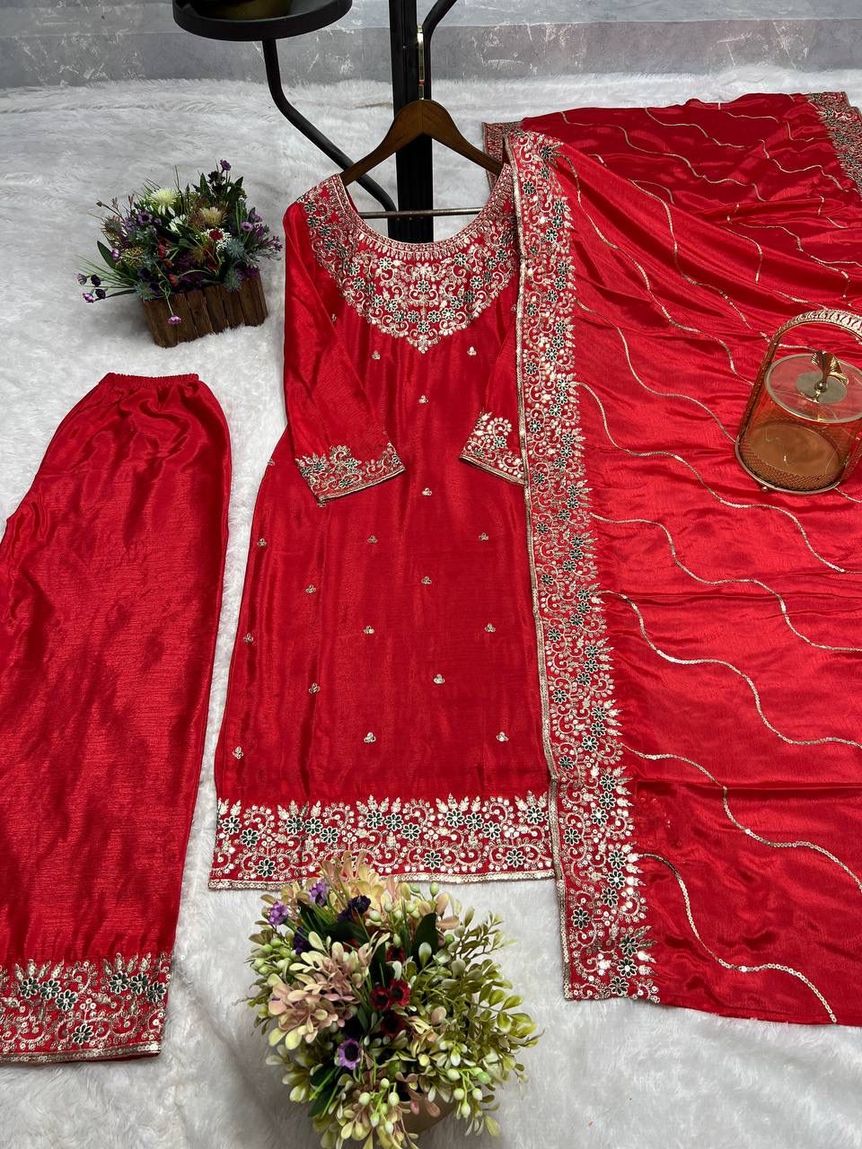 Kayatri New Premium Bridal Look Chinon Silk Embroidery Suit Set