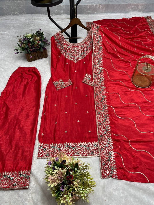 Kayatri New Premium Bridal Look Chinon Silk Embroidery Suit Set