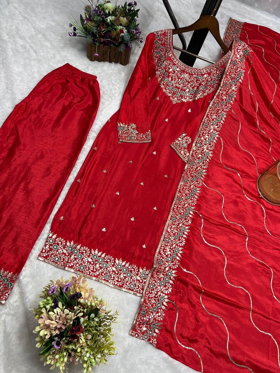 Kayatri New Premium Bridal Look Chinon Silk Embroidery Suit Set