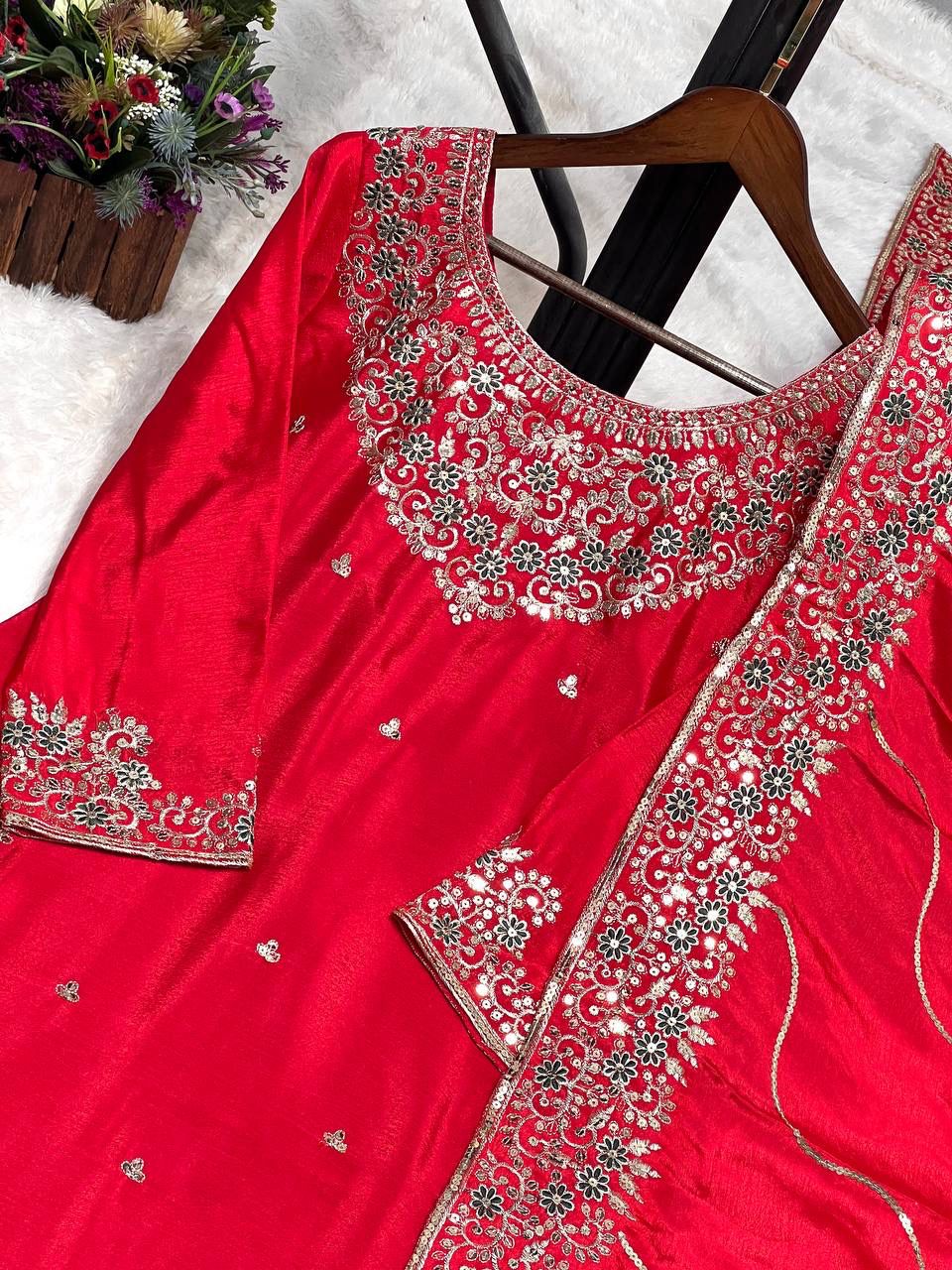 Kayatri New Premium Bridal Look Chinon Silk Embroidery Suit Set