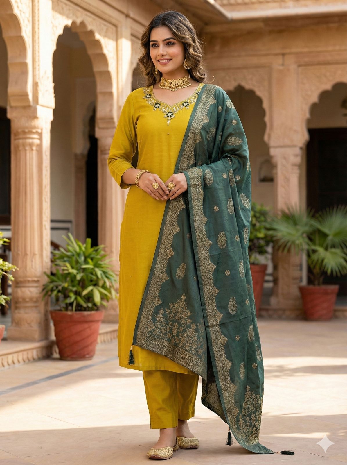 Kayatri New Stylish Roman Silk Kurti Set with Premium Muslin Jacquard Dupatta