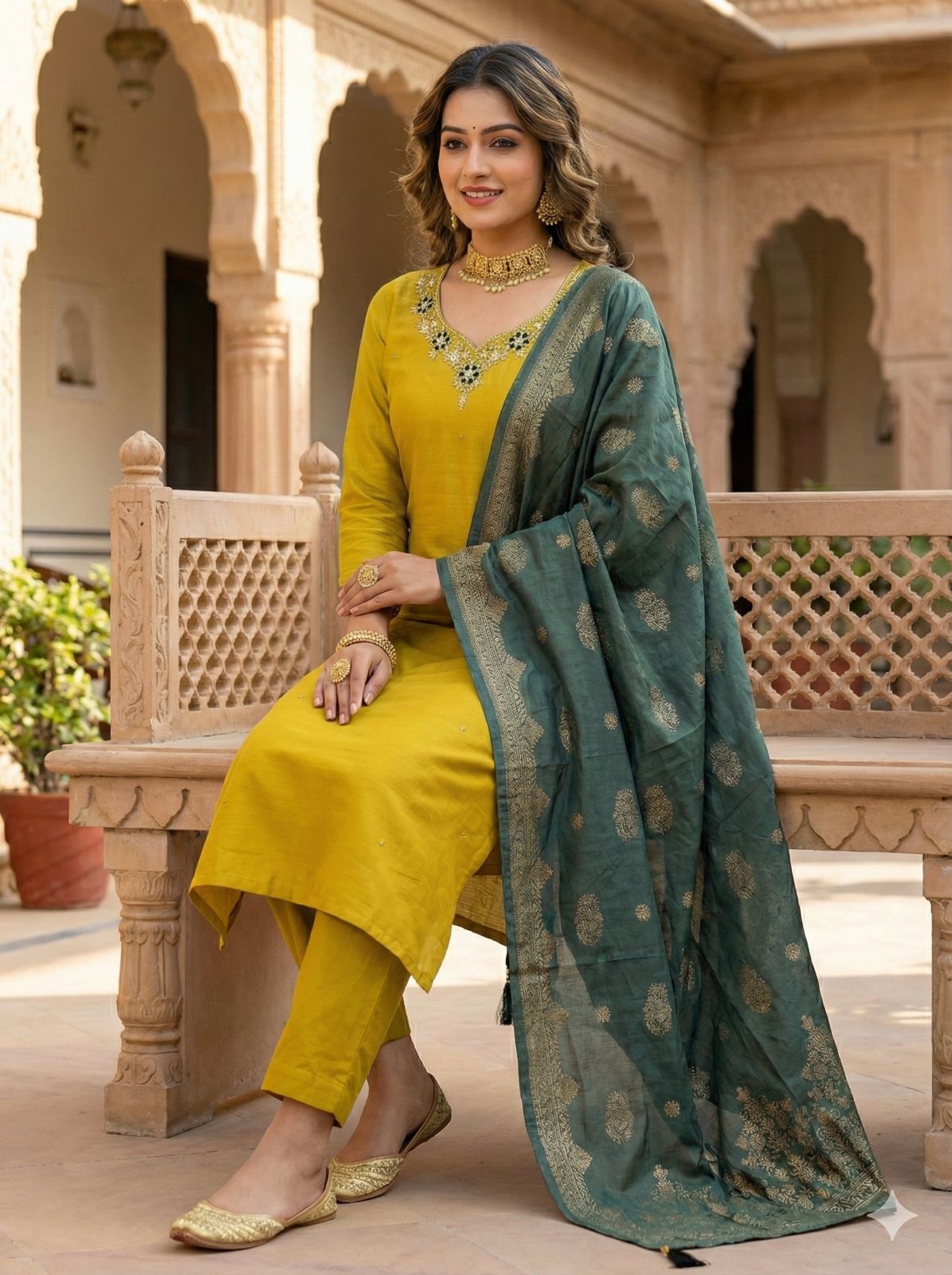 Kayatri New Stylish Roman Silk Kurti Set with Premium Muslin Jacquard Dupatta