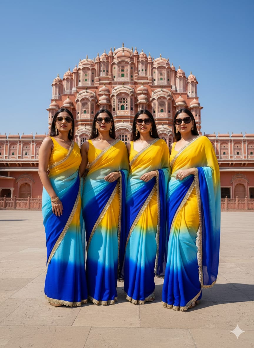 Kayatri New Designer Najbeen Chiffon Saree Accented with Gota Border