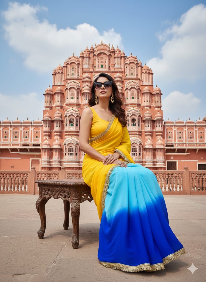 Kayatri New Designer Najbeen Chiffon Saree Accented with Gota Border