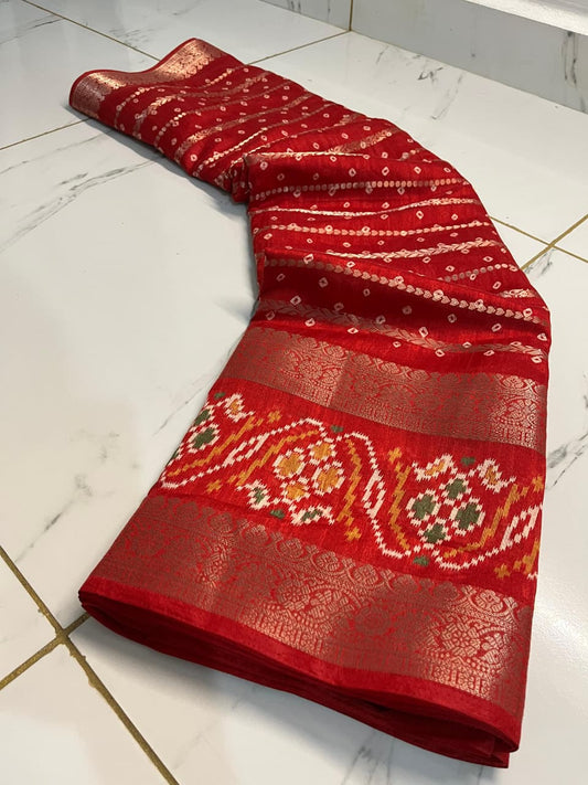 Kayatri New Bandhej Special Cotton Silk Saree with Zari Weaving Border
