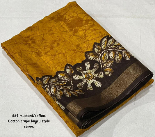 Kayatri New Exclusive Bagru Style Cotton Crepe Saree with Running Printed Blouse