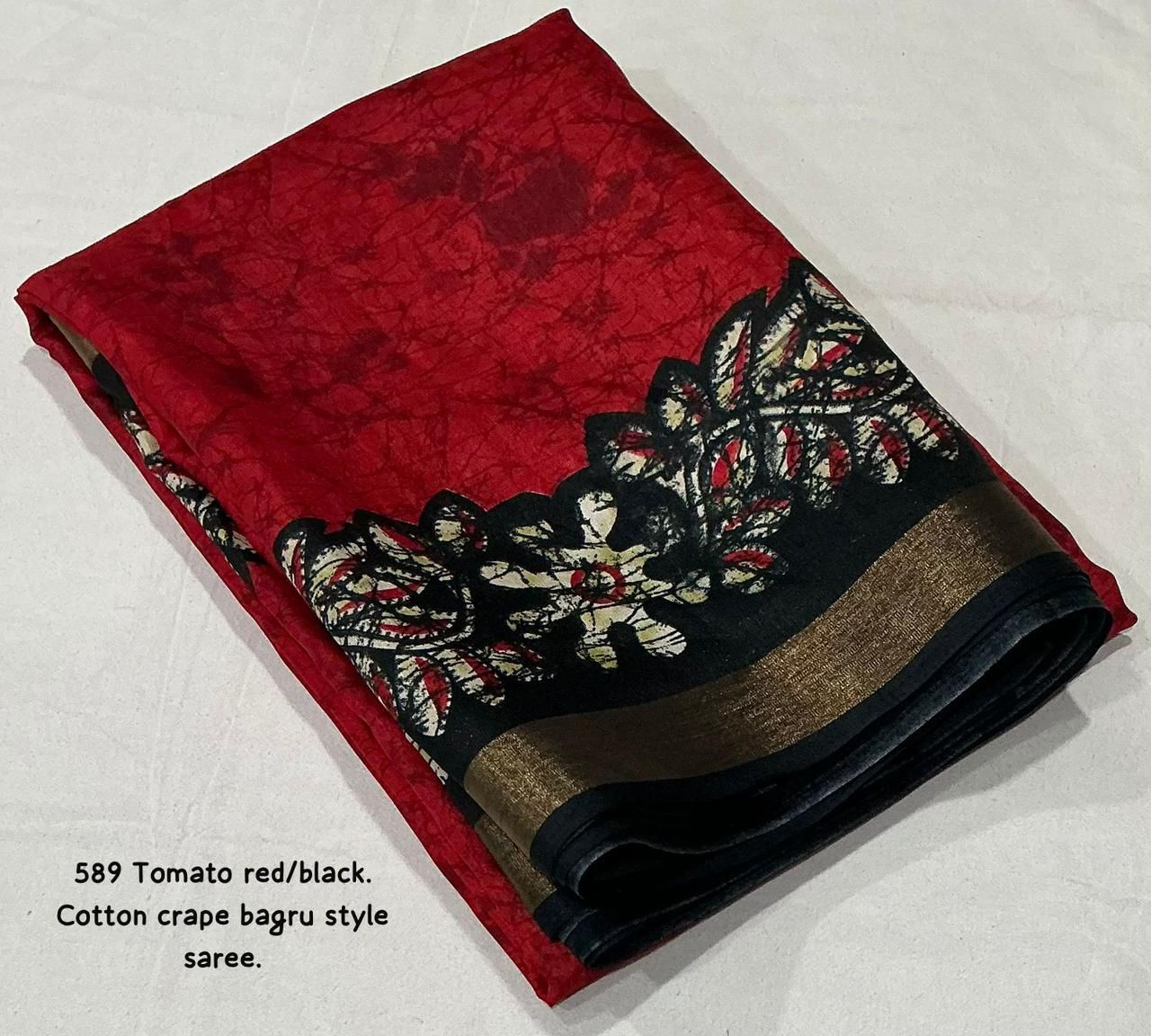 Kayatri New Exclusive Bagru Style Cotton Crepe Saree with Running Printed Blouse