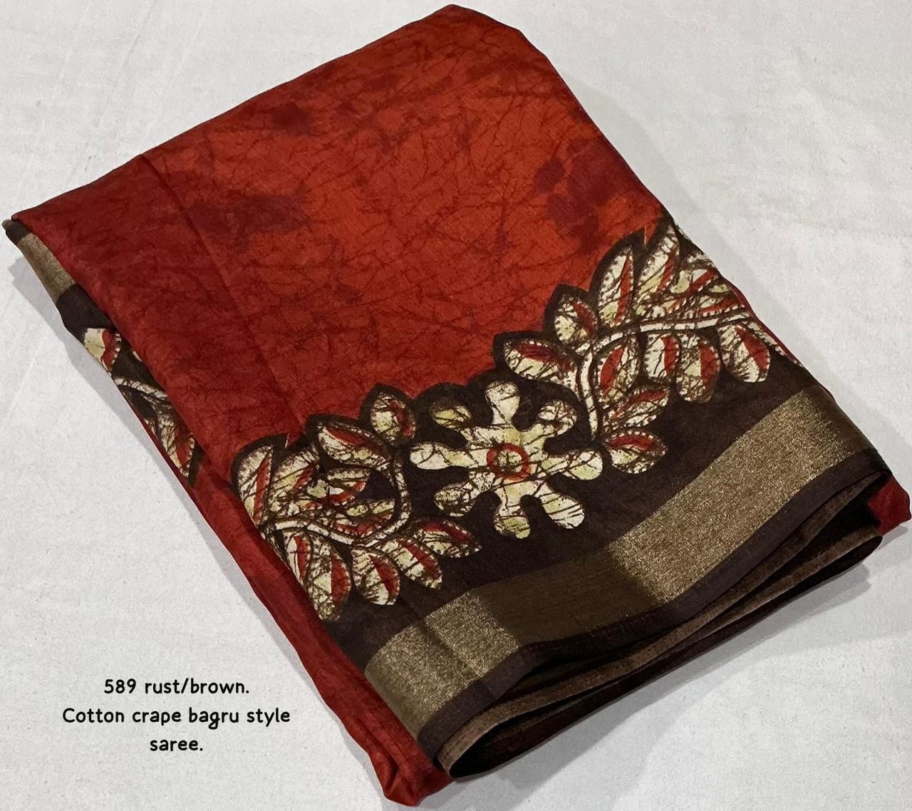 Kayatri New Exclusive Bagru Style Cotton Crepe Saree with Running Printed Blouse