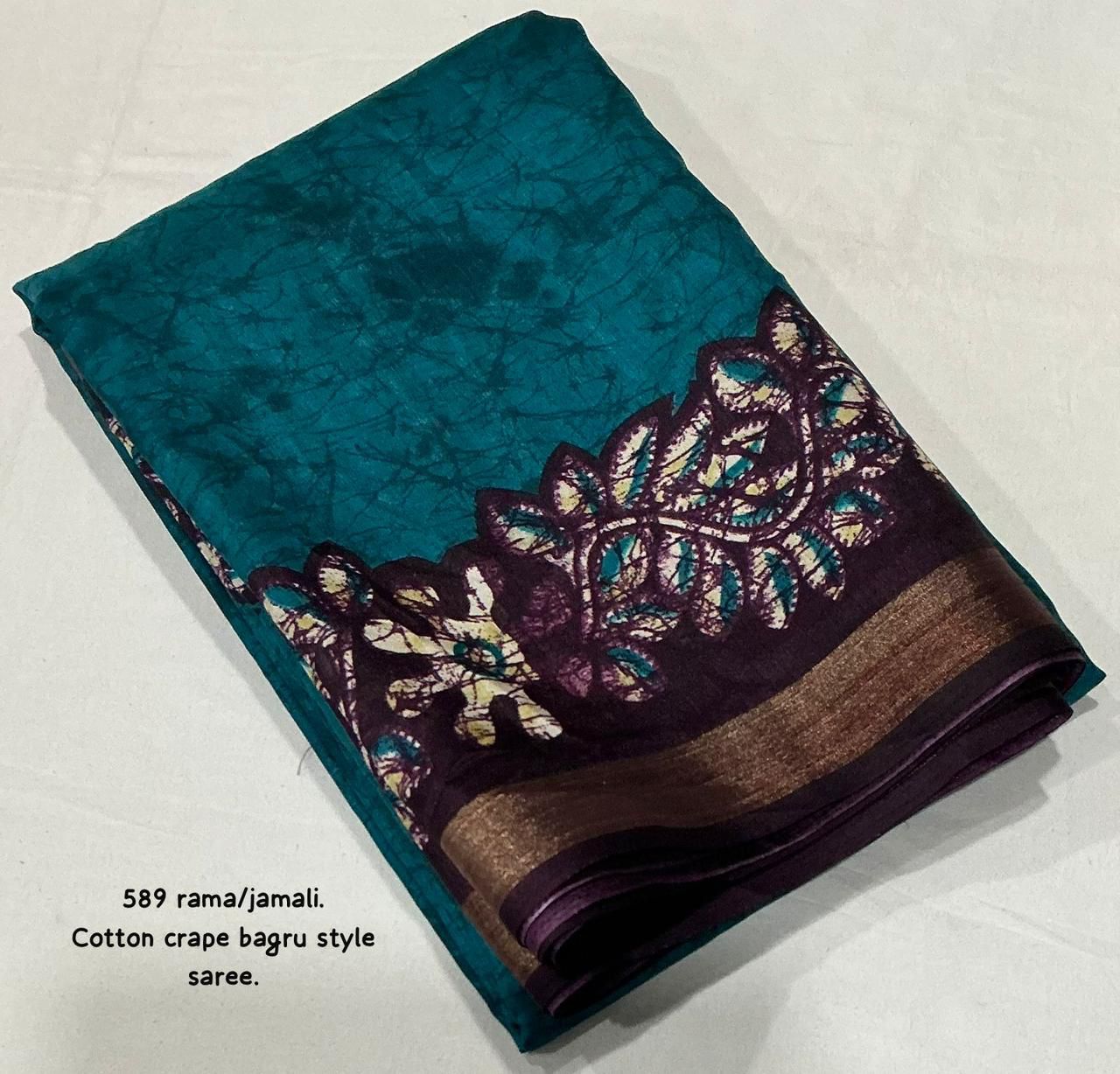 Kayatri New Exclusive Bagru Style Cotton Crepe Saree with Running Printed Blouse
