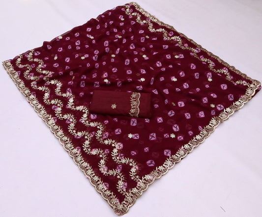 Kayatri New Royal Women Choice Bandhani Print Georgette Saree with Zari Highlights