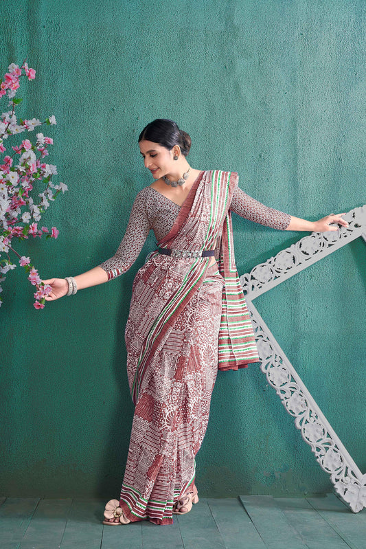 Kayatri New Elegant Bagru Print Pure Cotton Saree for Everyday Wear