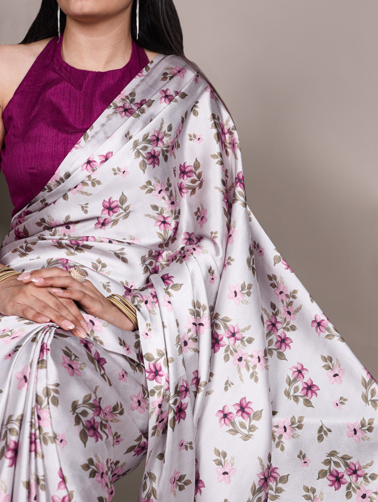 Kayatri New Graceful Satin Silk Saree with All-Over Floral Motifs