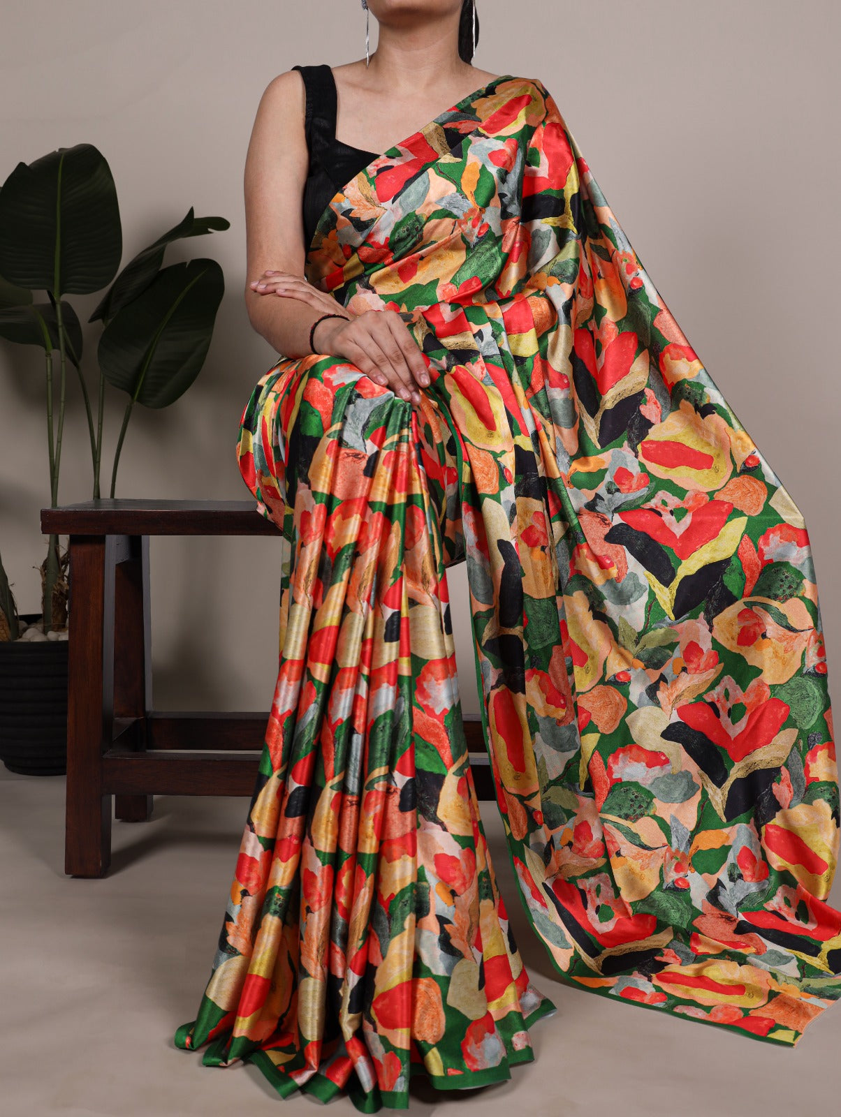 Kayatri New Graceful Satin Silk Saree with All-Over Floral Motifs