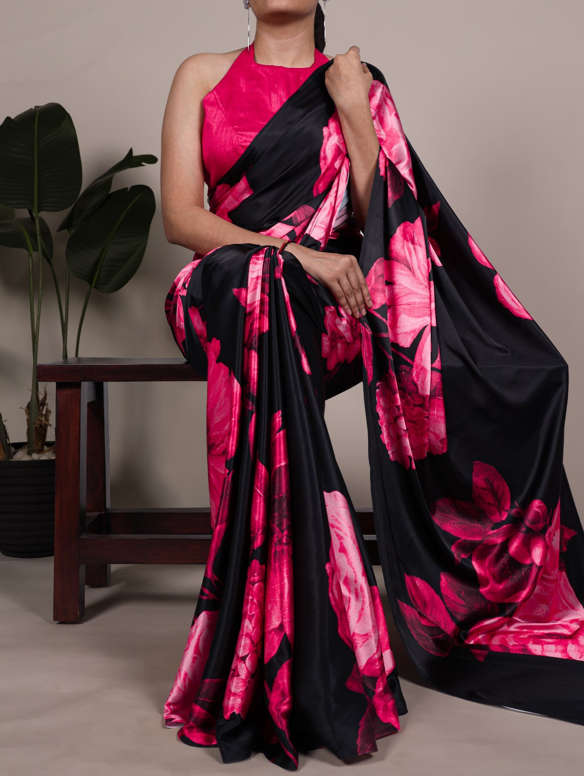 Kayatri New Graceful Satin Silk Saree with All-Over Floral Motifs