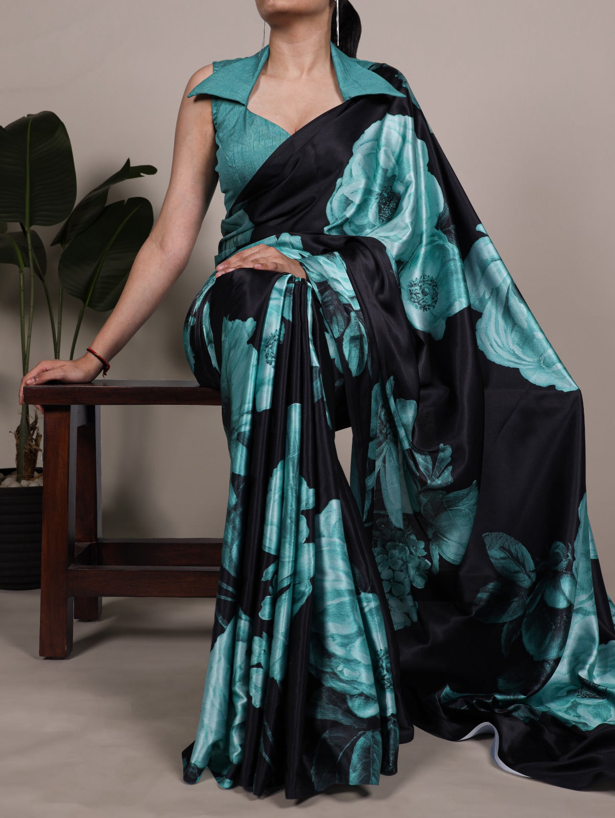 Kayatri New Graceful Satin Silk Saree with All-Over Floral Motifs