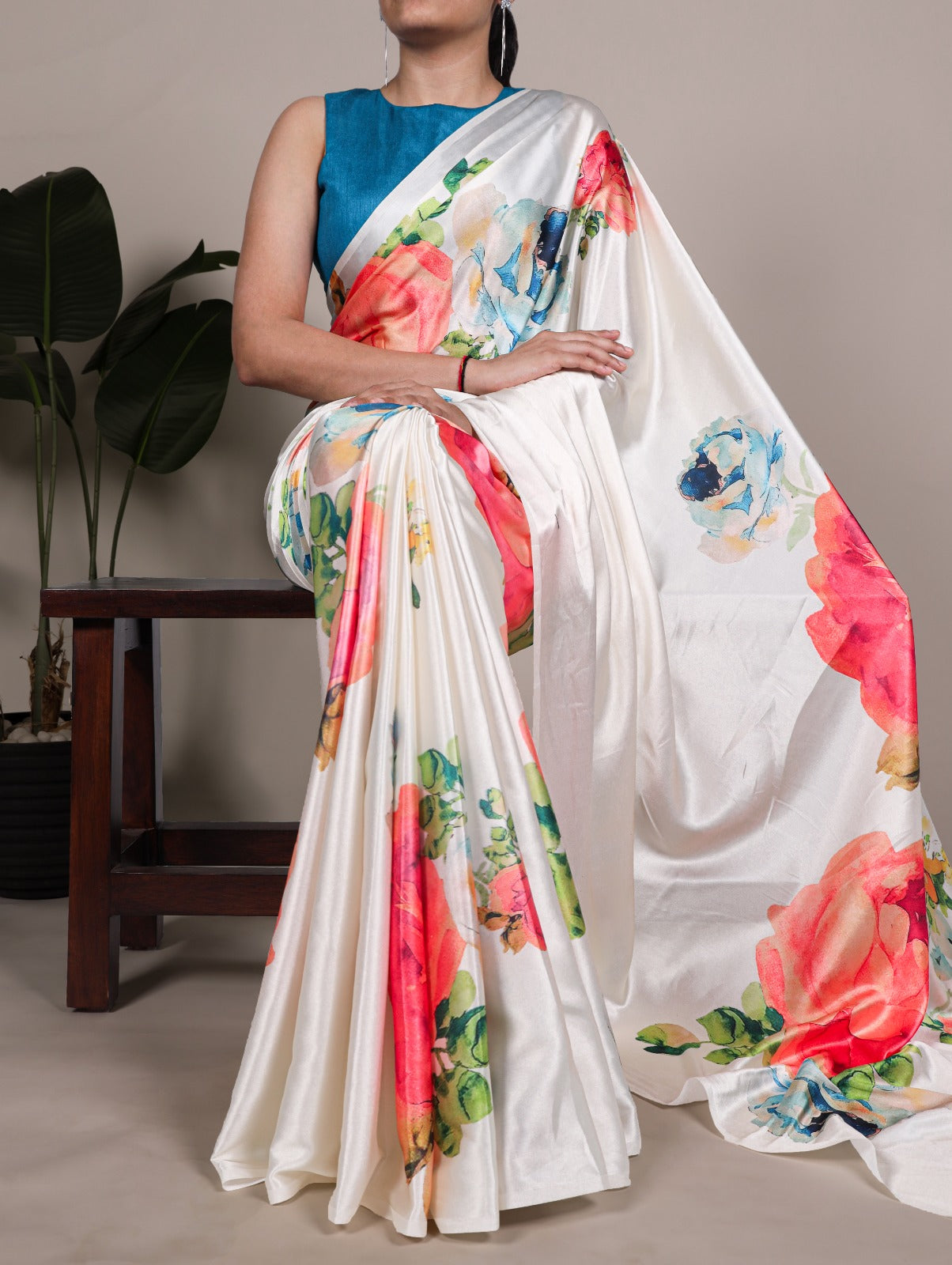 Kayatri New Graceful Satin Silk Saree with All-Over Floral Motifs