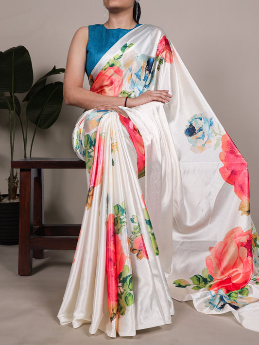 Kayatri New Graceful Satin Silk Saree with All-Over Floral Motifs