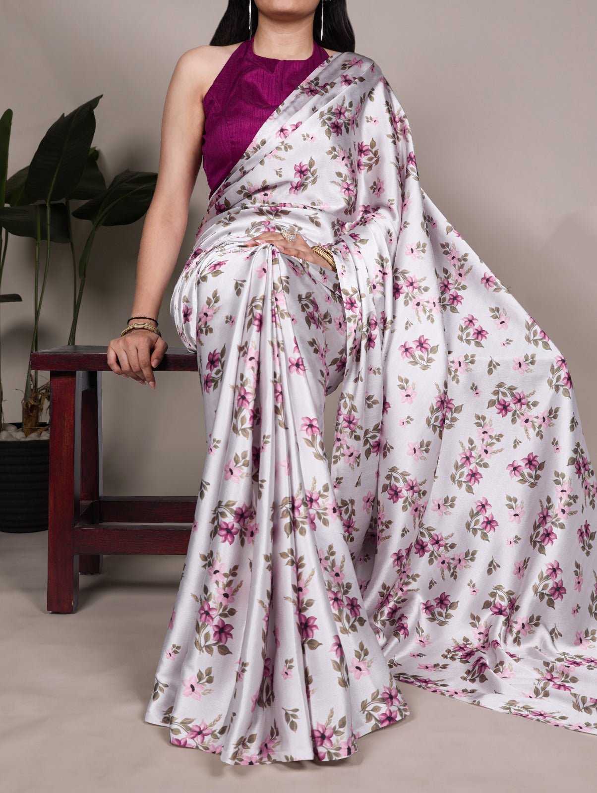 Kayatri New Graceful Satin Silk Saree with All-Over Floral Motifs