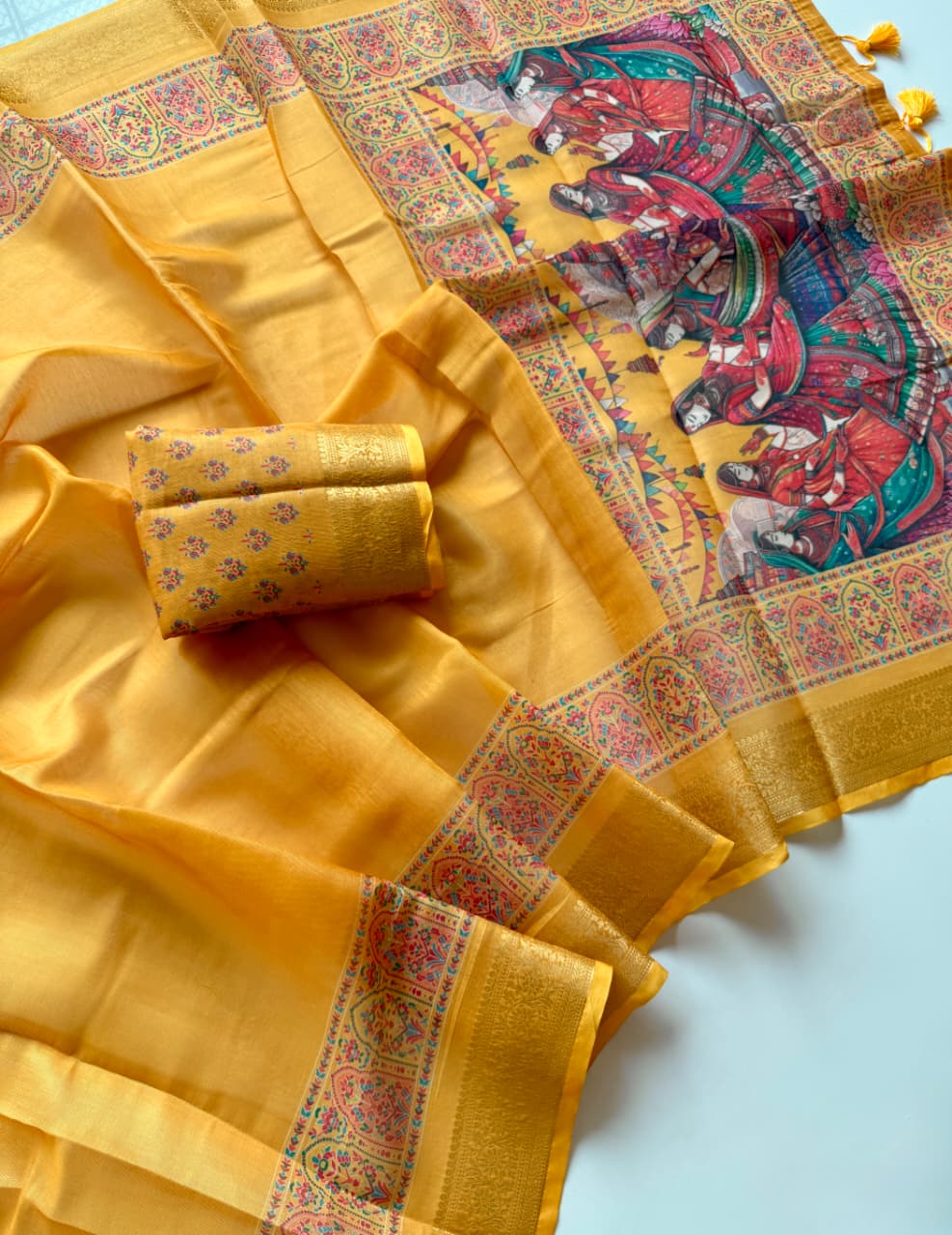 Kayatri New Pure Tissue Erode Silk Saree with Full Jari Jacquard Weave Kalamkari Digital Print