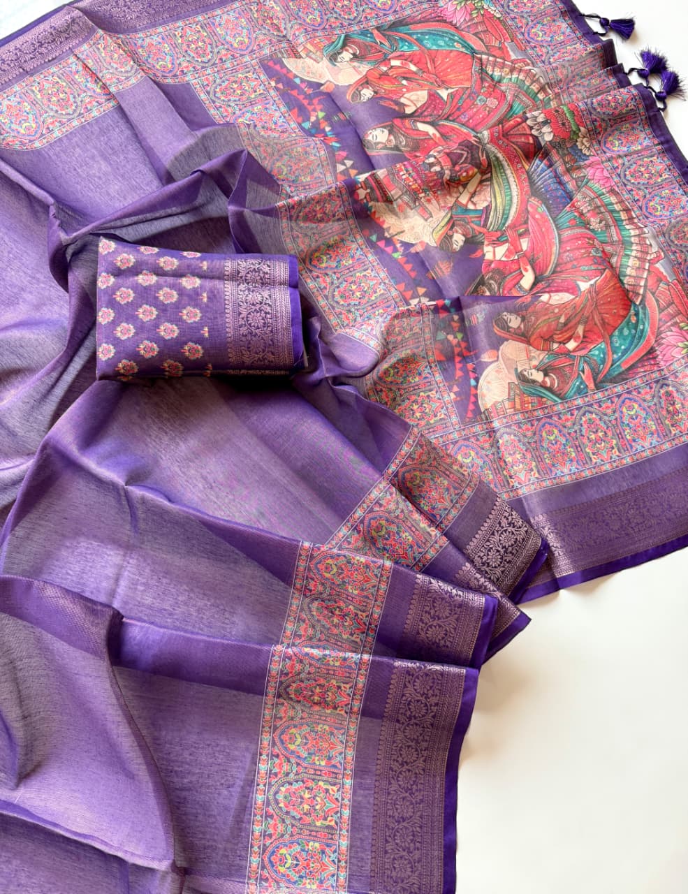 Kayatri New Pure Tissue Erode Silk Saree with Full Jari Jacquard Weave Kalamkari Digital Print