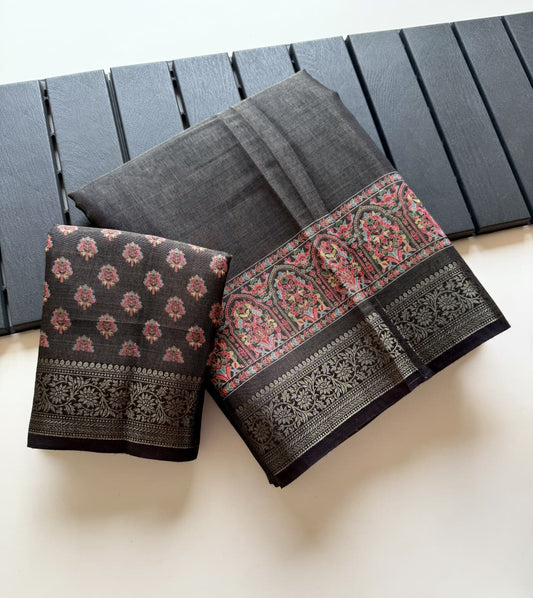 Kayatri New Pure Tissue Erode Silk Saree with Full Jari Jacquard Weave Kalamkari Digital Print