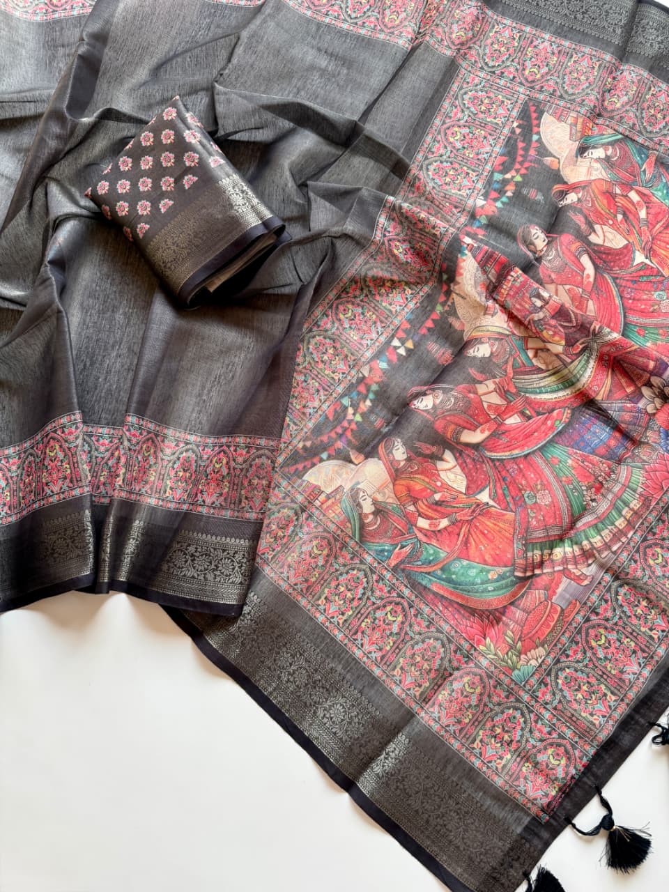 Kayatri New Pure Tissue Erode Silk Saree with Full Jari Jacquard Weave Kalamkari Digital Print