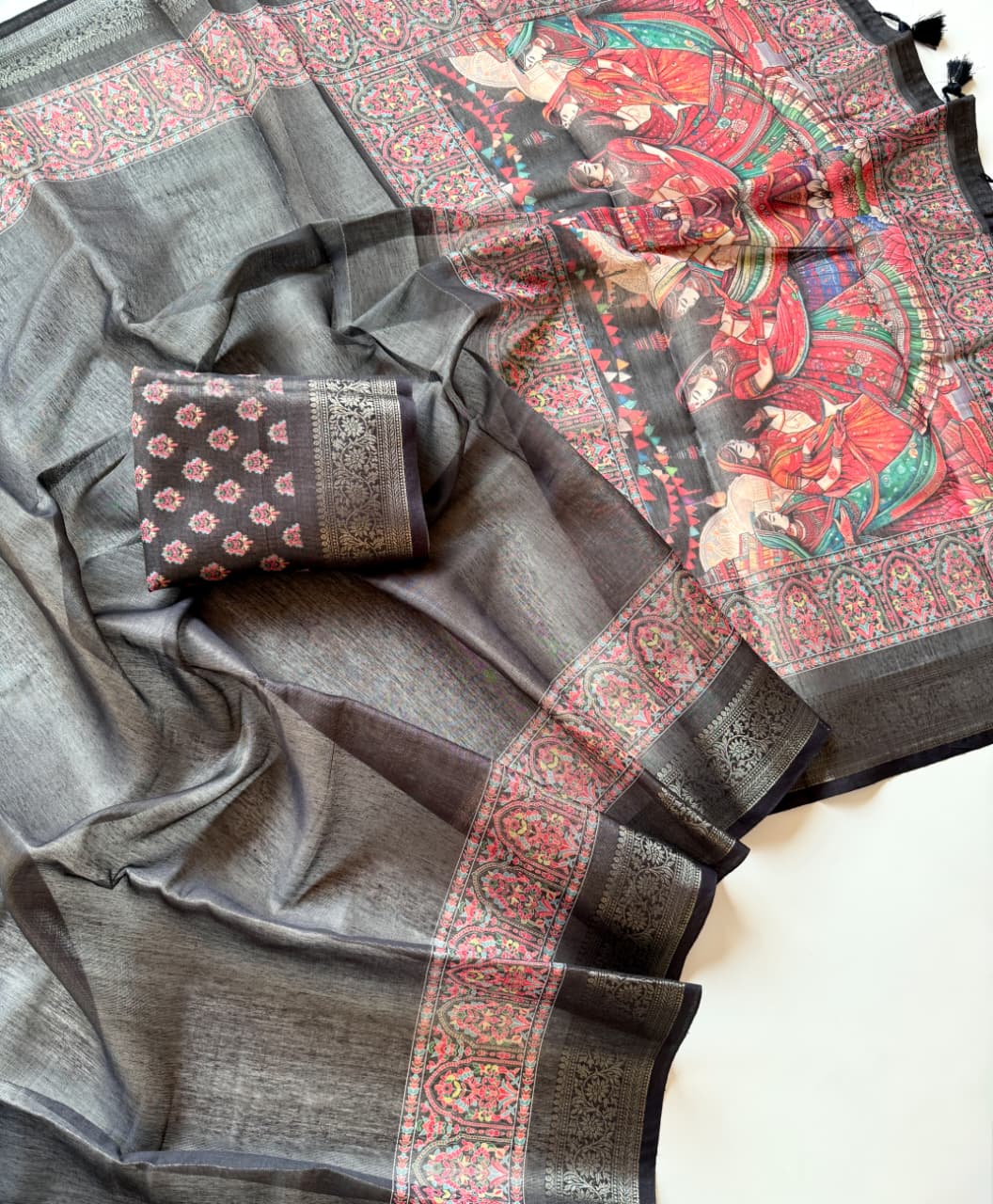 Kayatri New Pure Tissue Erode Silk Saree with Full Jari Jacquard Weave Kalamkari Digital Print