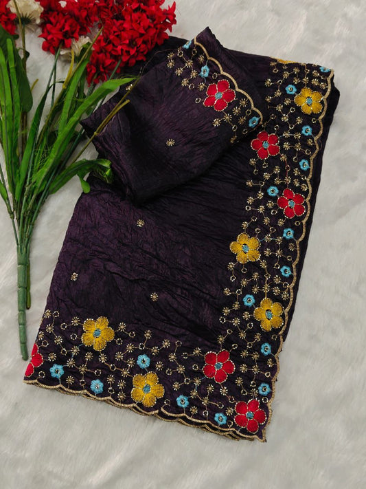 Kayatri New Stylish Gold Crush Saree with Sequin Beads Highlight