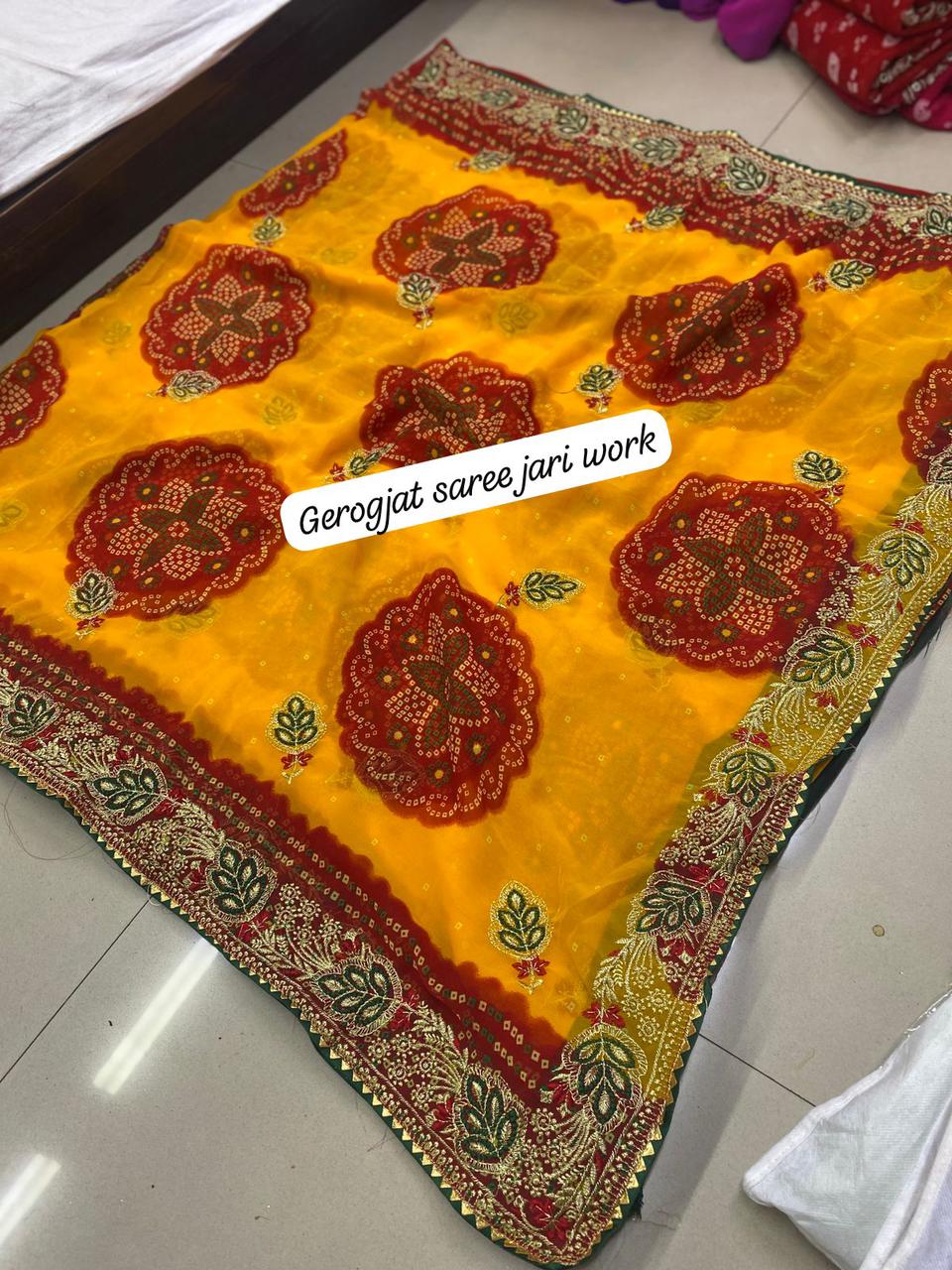 Kayatri New Traditional Yet Stylish Bandhani Jari Work Saree with Banglori Blouse