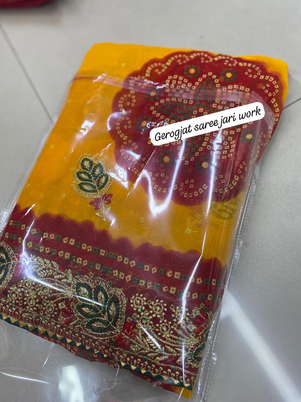 Kayatri New Traditional Yet Stylish Bandhani Jari Work Saree with Banglori Blouse