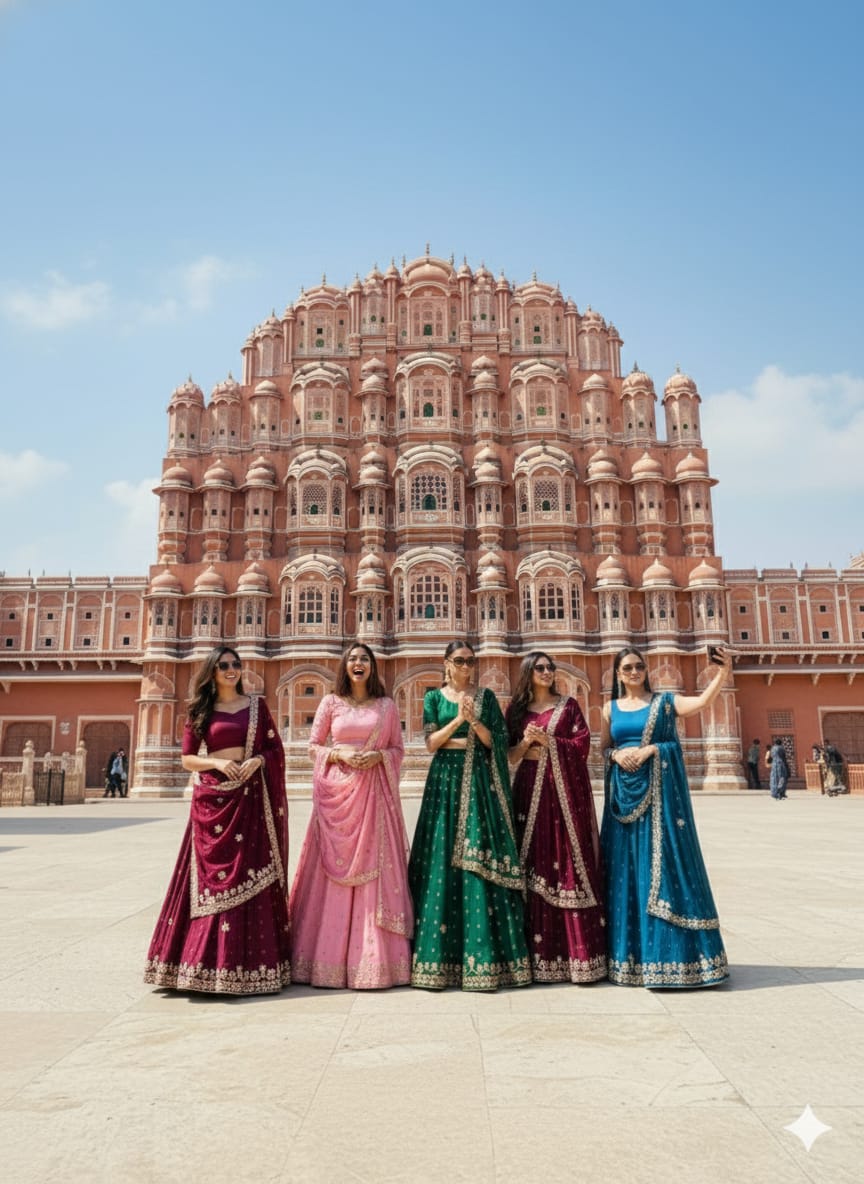 Kayatri New Royal Pure Chinon Lehenga with Jaipuri Hand Bhundaj Work All Over