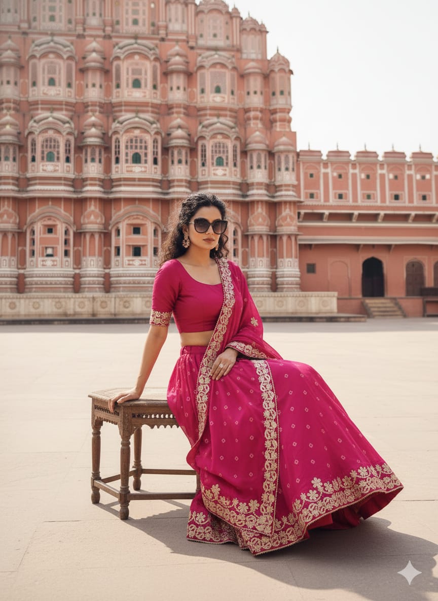 Kayatri New Royal Pure Chinon Lehenga with Jaipuri Hand Bhundaj Work All Over