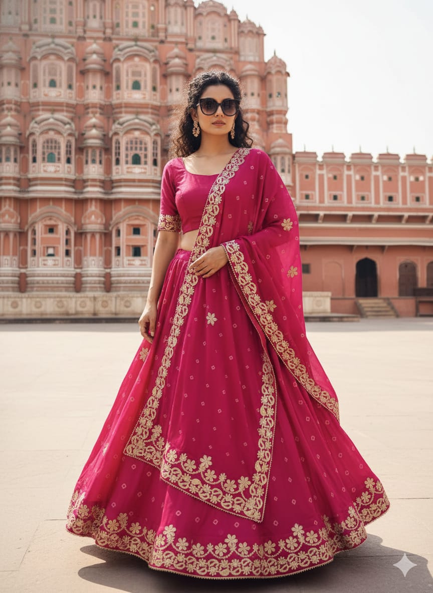 Kayatri New Royal Pure Chinon Lehenga with Jaipuri Hand Bhundaj Work All Over