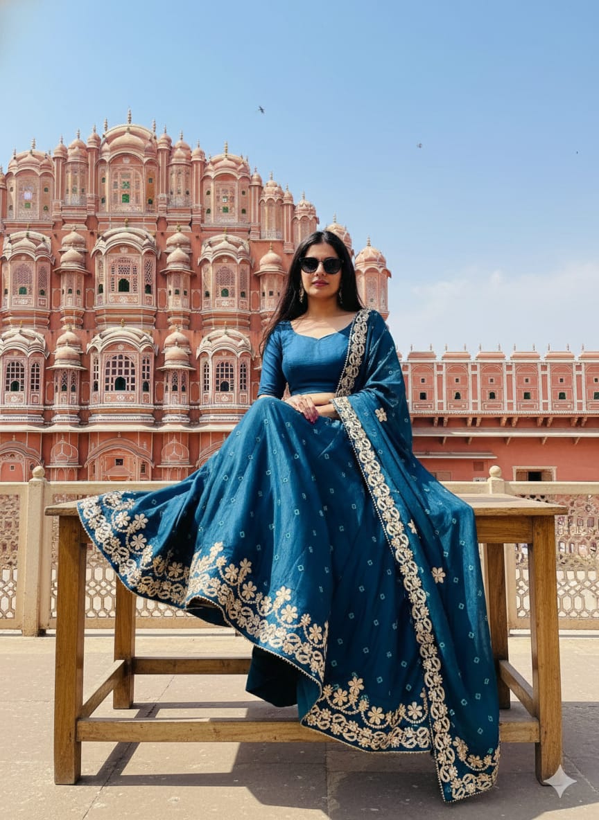 Kayatri New Royal Pure Chinon Lehenga with Jaipuri Hand Bhundaj Work All Over