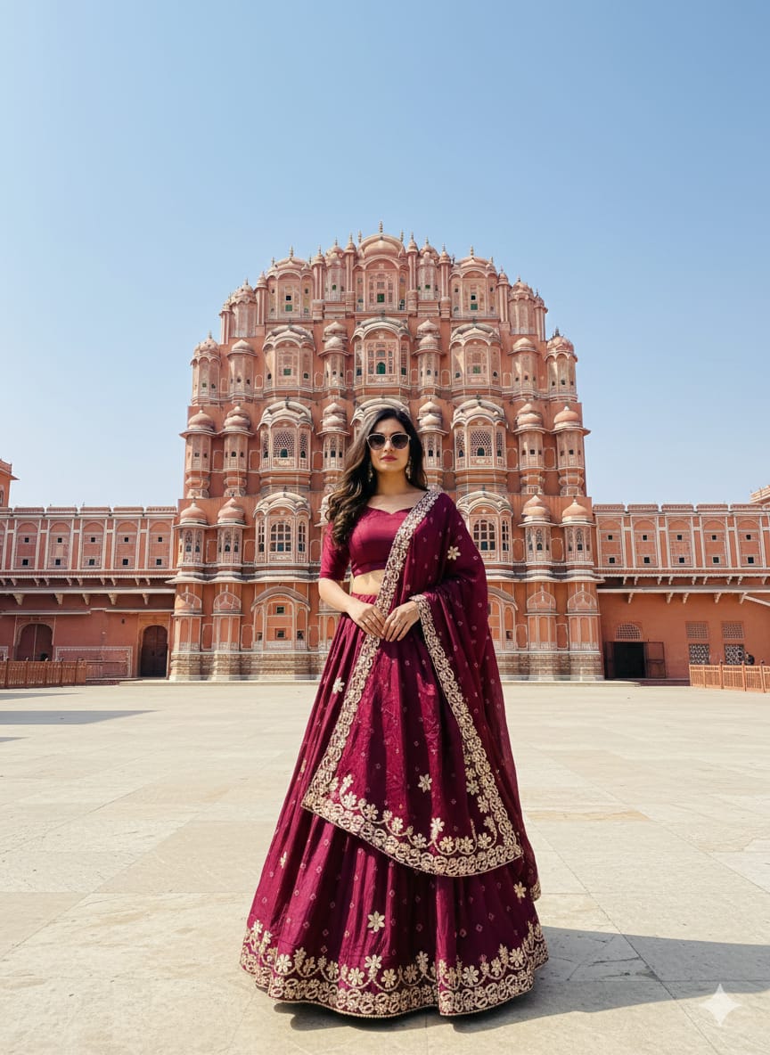 Kayatri New Royal Pure Chinon Lehenga with Jaipuri Hand Bhundaj Work All Over