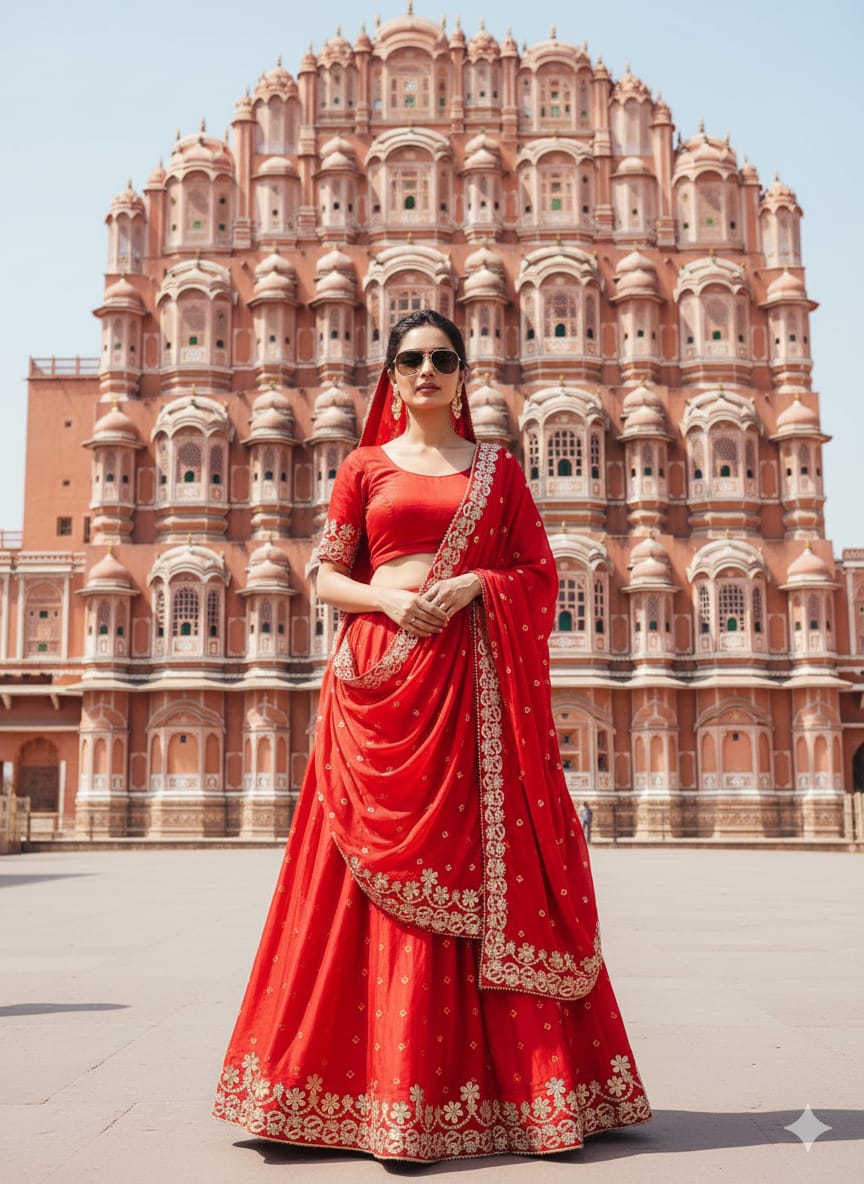 Kayatri New Royal Pure Chinon Lehenga with Jaipuri Hand Bhundaj Work All Over