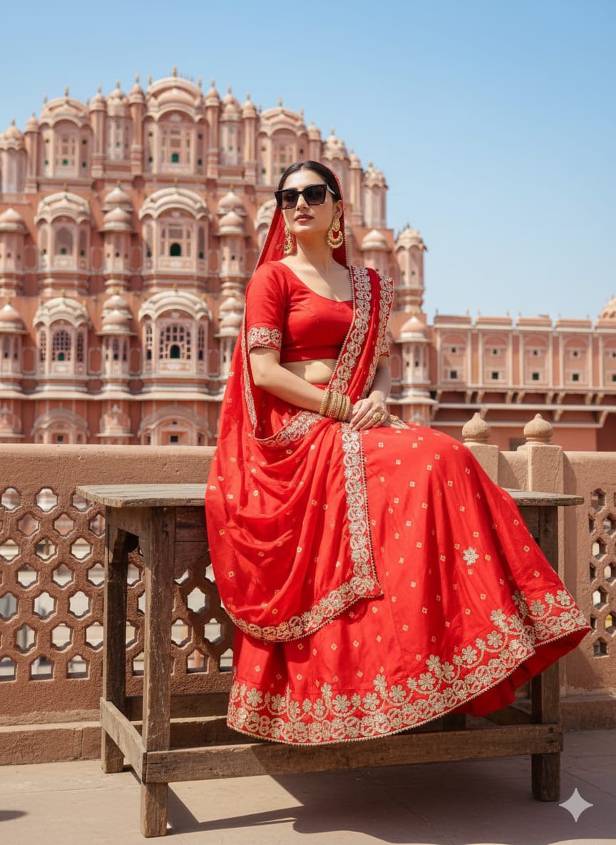 Kayatri New Royal Pure Chinon Lehenga with Jaipuri Hand Bhundaj Work All Over