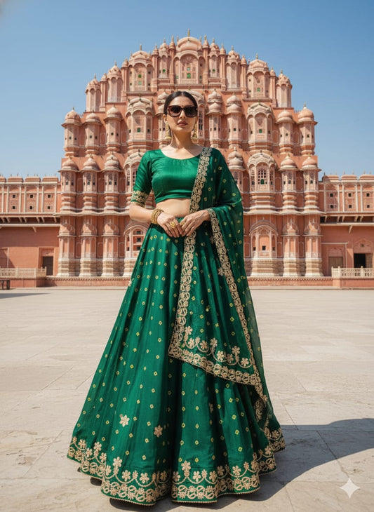 Kayatri New Royal Pure Chinon Lehenga with Jaipuri Hand Bhundaj Work All Over