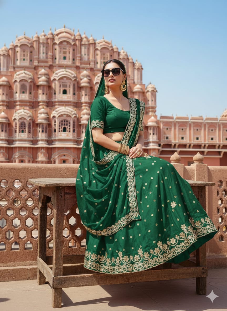 Kayatri New Royal Pure Chinon Lehenga with Jaipuri Hand Bhundaj Work All Over