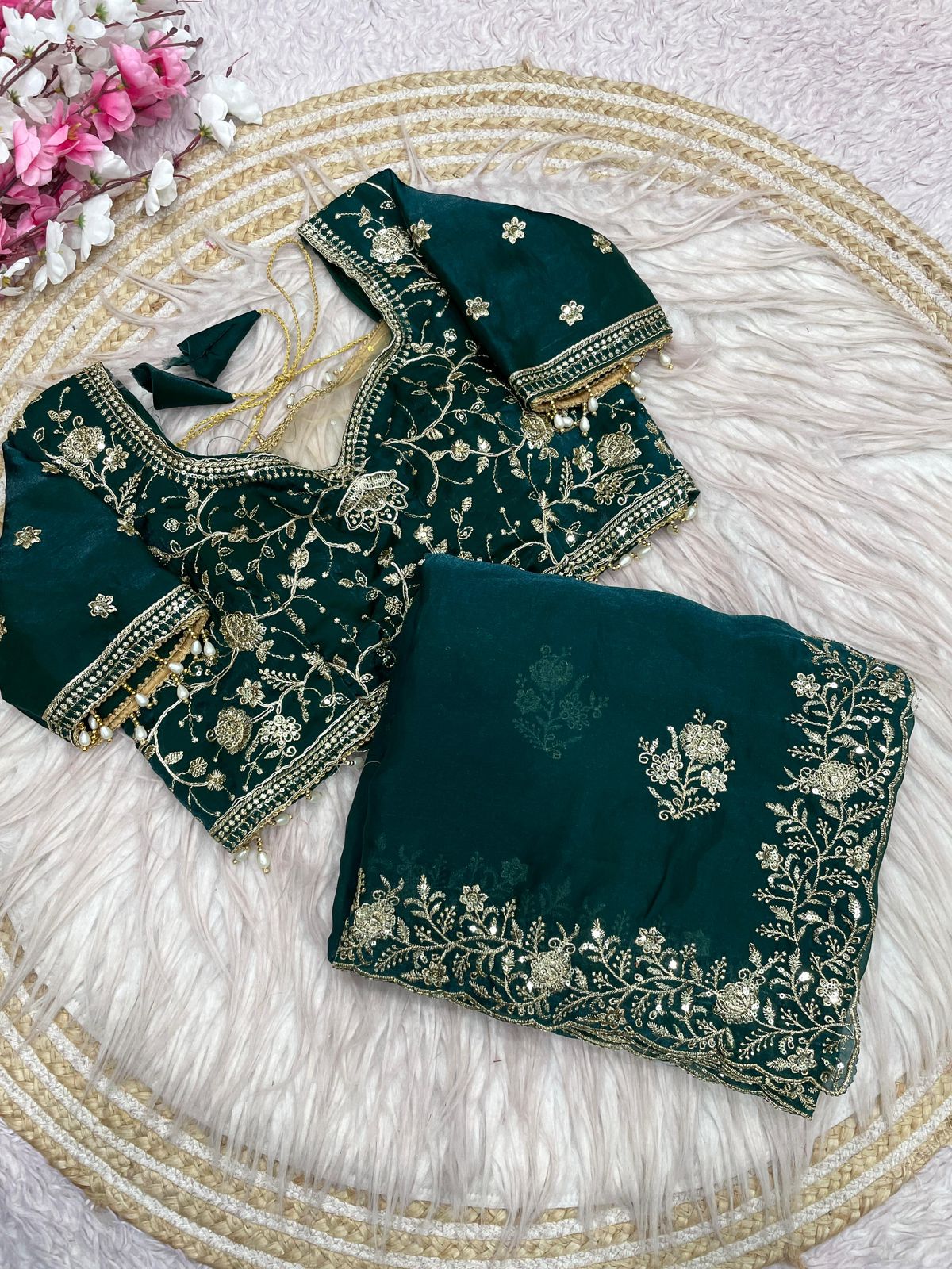 Kayatri New Stylish Fendy Satin Saree with Sequence C-Pallu Body Butti Design