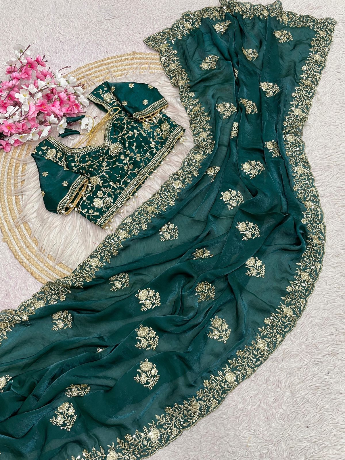 Kayatri New Stylish Fendy Satin Saree with Sequence C-Pallu Body Butti Design