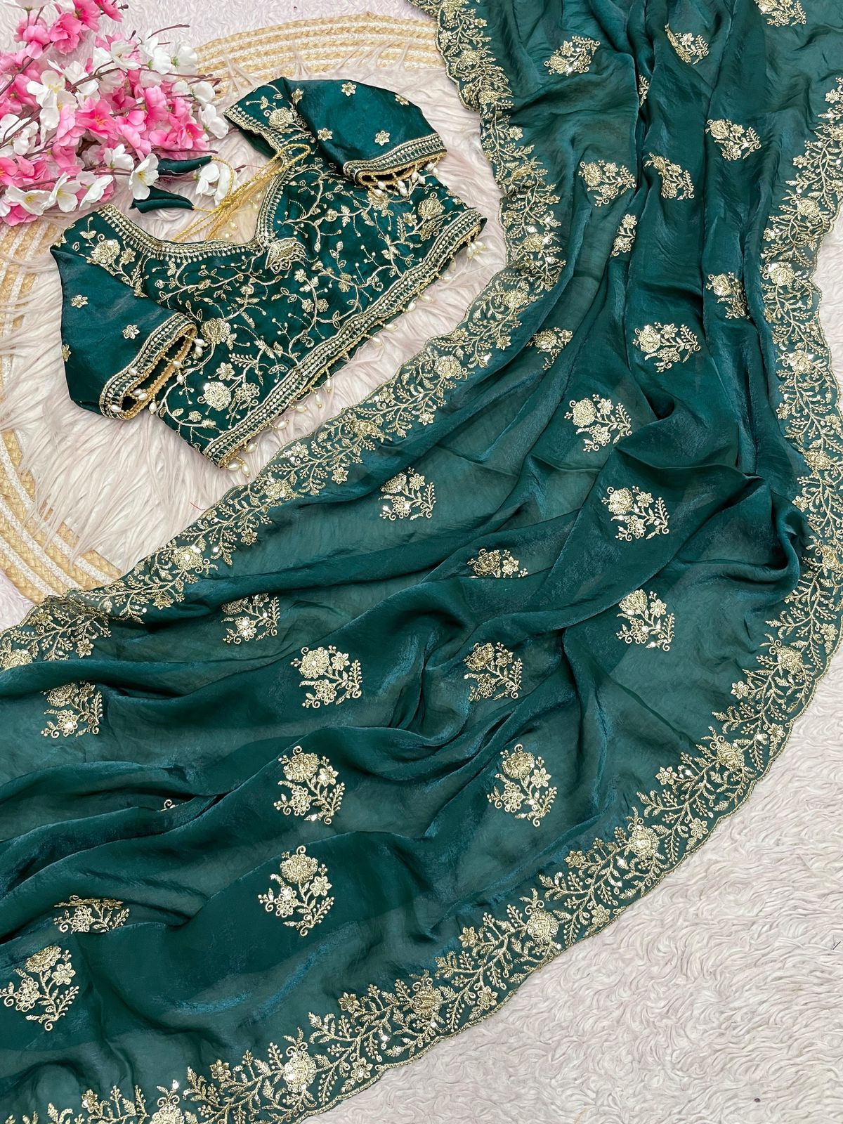 Kayatri New Stylish Fendy Satin Saree with Sequence C-Pallu Body Butti Design