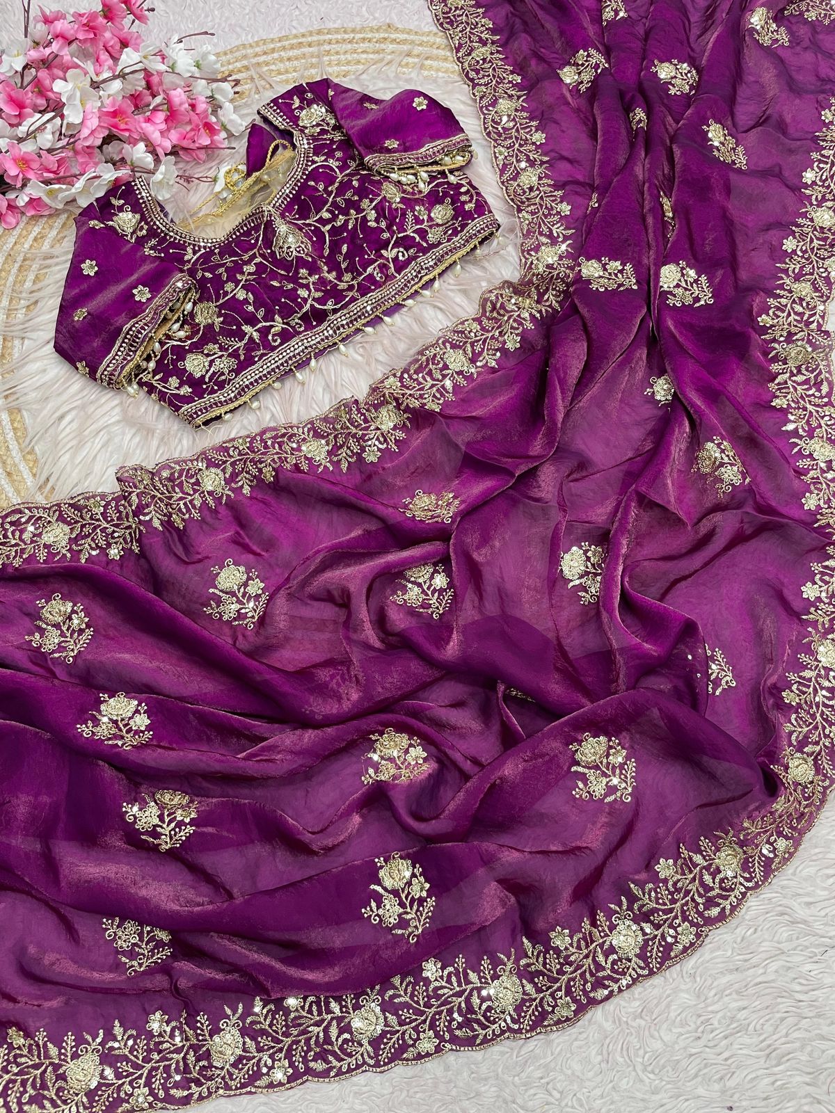 Kayatri New Stylish Fendy Satin Saree with Sequence C-Pallu Body Butti Design