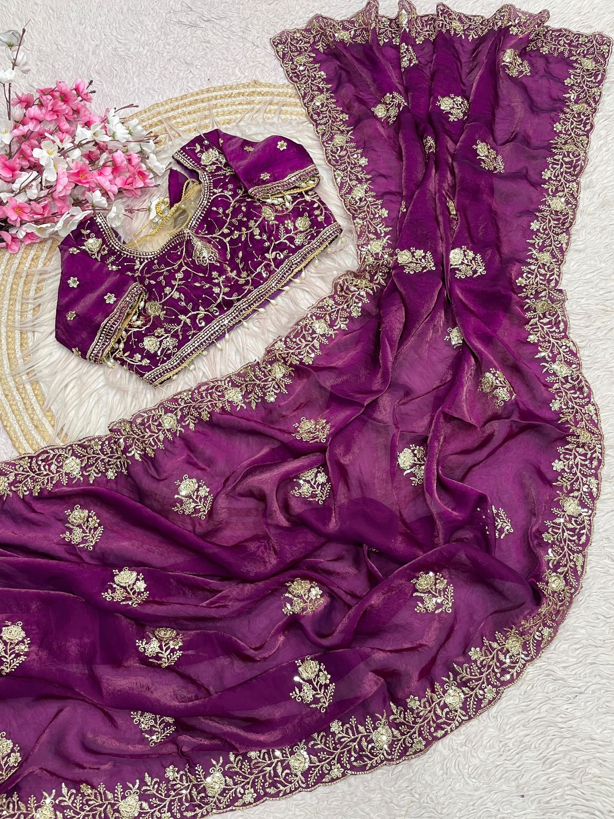 Kayatri New Stylish Fendy Satin Saree with Sequence C-Pallu Body Butti Design