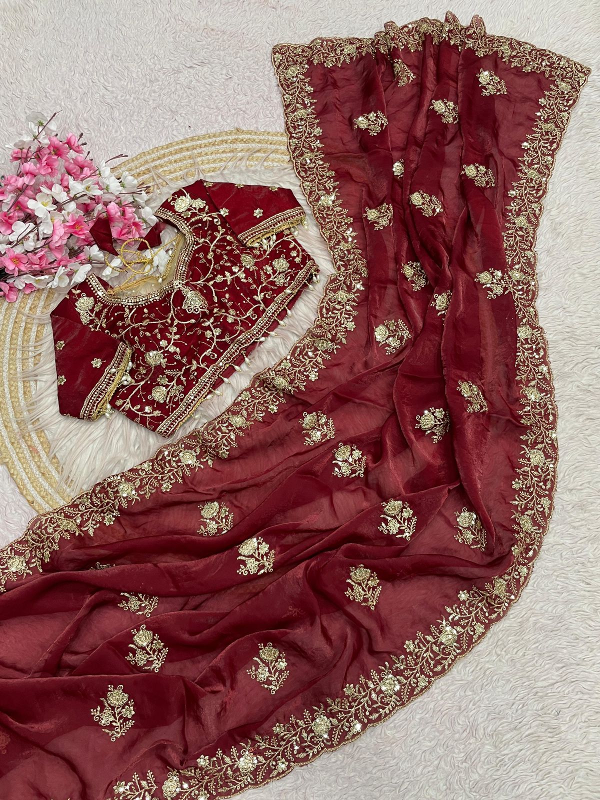 Kayatri New Stylish Fendy Satin Saree with Sequence C-Pallu Body Butti Design