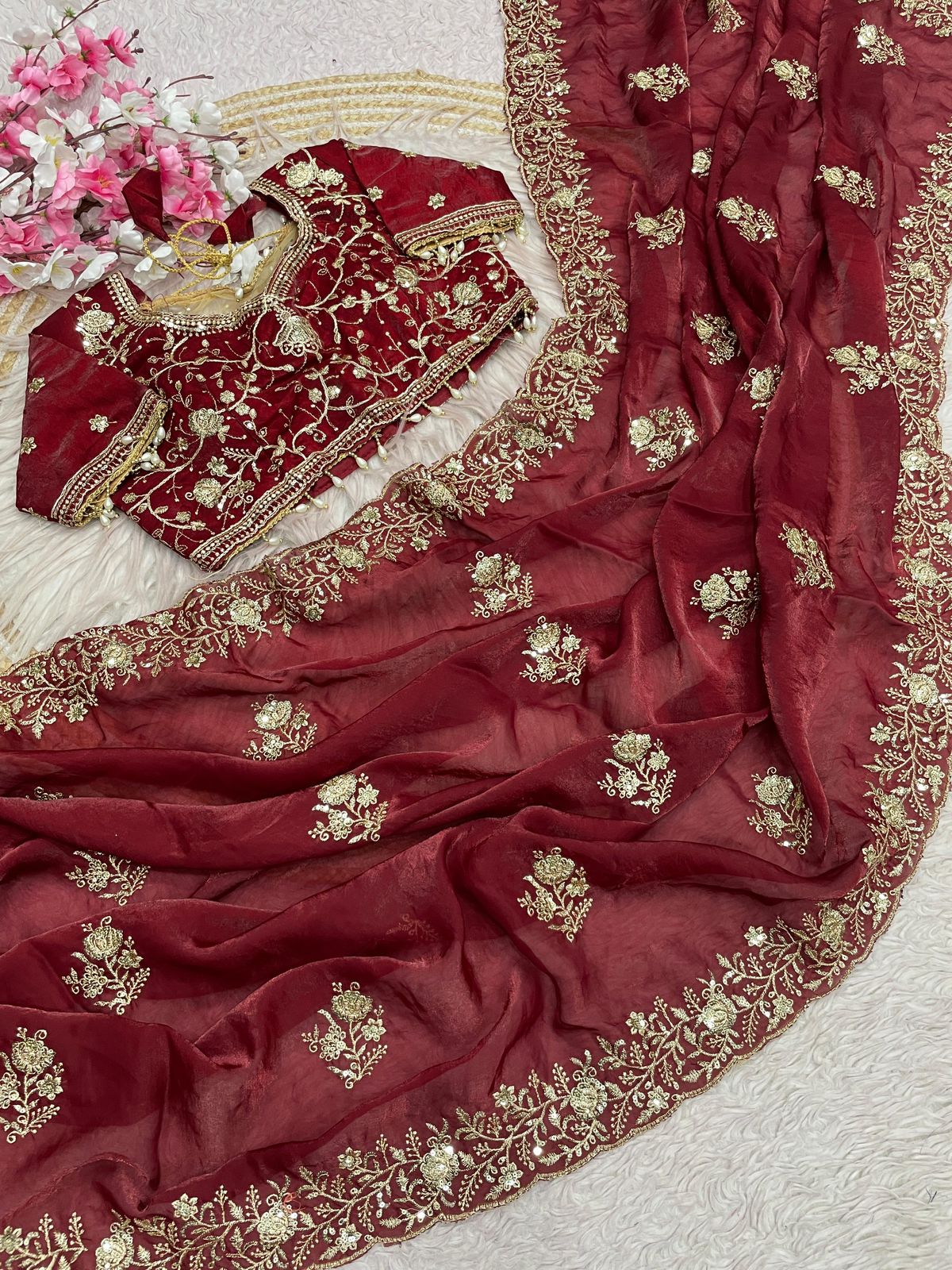 Kayatri New Stylish Fendy Satin Saree with Sequence C-Pallu Body Butti Design