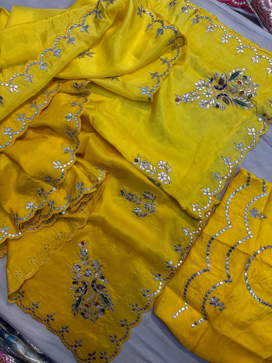 Kayatri New Designer Upada Silk Saree with Traditional Hand Gotta Patti Peacock Motif